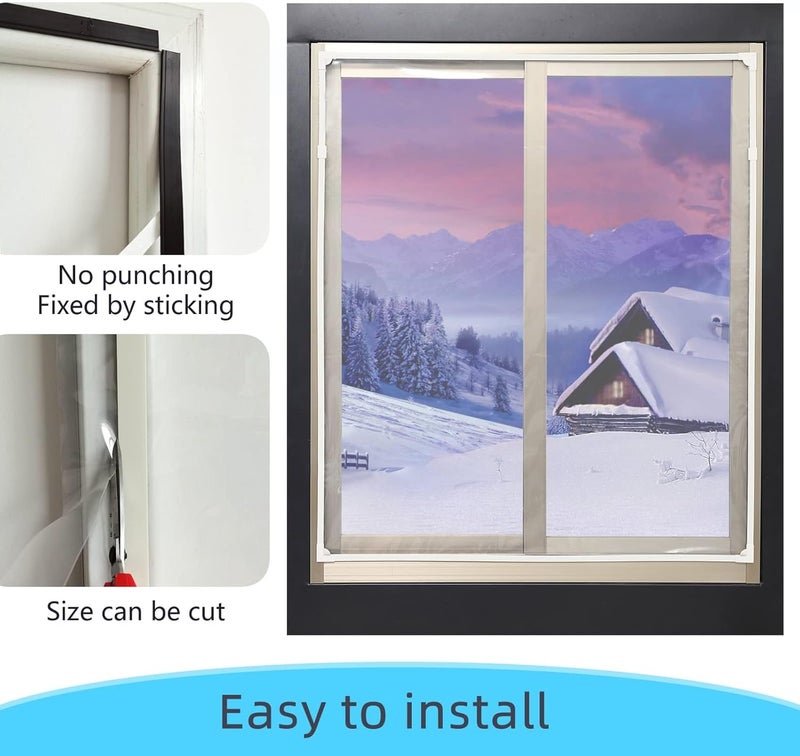 RODENET DIY Magnetic Window Insulation Kit 48"x44" Indoor Clear Film for Heat and Cold Winterizing Kit Cuttable Transparent Window Covering - Image 5